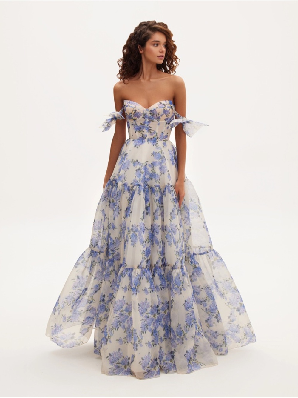 Strapless Blue Floral Maxi Dress
